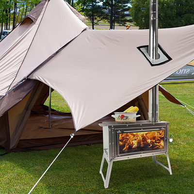 Outdoor Patio Camping BBQ Party Draagbare roestvrij staal Houtbrandende kampkachel met schoorsteenbuizen