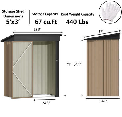 AJUNION Modern Design 5x3ft Metalen Tuin Schuur Eenvoudig sluitbare deuren 61,2" Deuren Hoogte