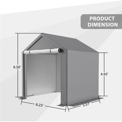 PE-stof dakdek AJUNION 6.2x5.6ft Buitenopslagtent Metalen tuinfietsskedij voor gereedschappen Vuurhout