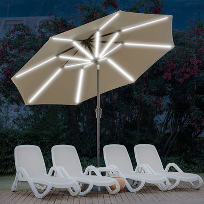 Buitencafé Patio Beach Parasol met zonne-LED-lampen en aluminium middelste paal