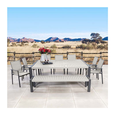 Outdoor dining set met bank AJUNION 9 stuk aluminium frame en metalen patio meubels