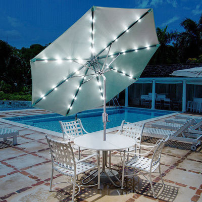 Buitencafé Patio Beach Parasol met zonne-LED-lampen en aluminium middelste paal