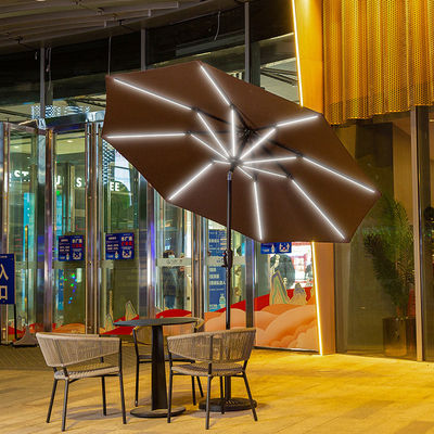 Buitencafé Patio Beach Parasol met zonne-LED-lampen en aluminium middelste paal