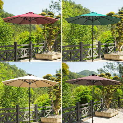 Buitencafé Patio Beach Parasol met zonne-LED-lampen en aluminium middelste paal