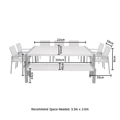 Outdoor dining set met bank AJUNION 9 stuk aluminium frame en metalen patio meubels