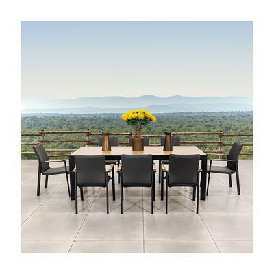 Y Postverpakking 8 zitplaatsen Outdoor dining set met metalen meubels en tafel van teakhout