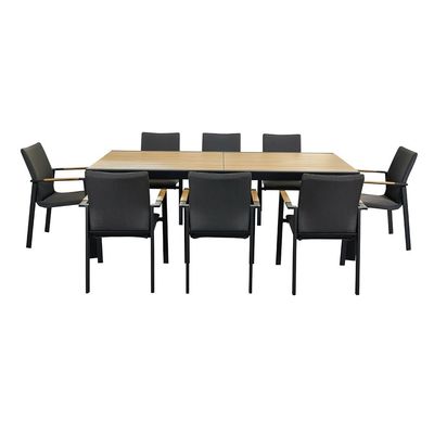 Y Postverpakking 8 zitplaatsen Outdoor dining set met metalen meubels en tafel van teakhout