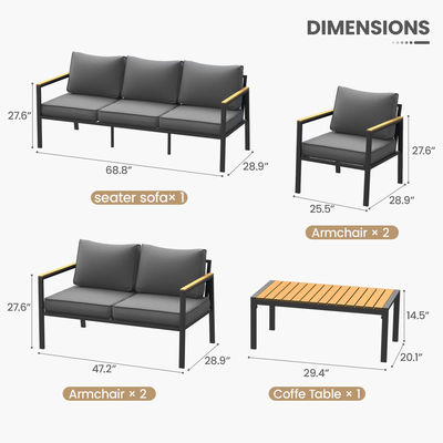 Moderne 7 zitplaatsen metalen tuinmeubilair set voor buiten sectioneel sofa en terrasmeubilair