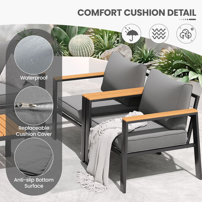Moderne 7 zitplaatsen metalen tuinmeubilair set voor buiten sectioneel sofa en terrasmeubilair