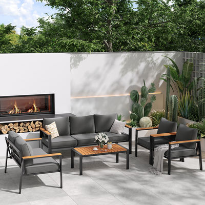 Moderne 7 zitplaatsen metalen tuinmeubilair set voor buiten sectioneel sofa en terrasmeubilair