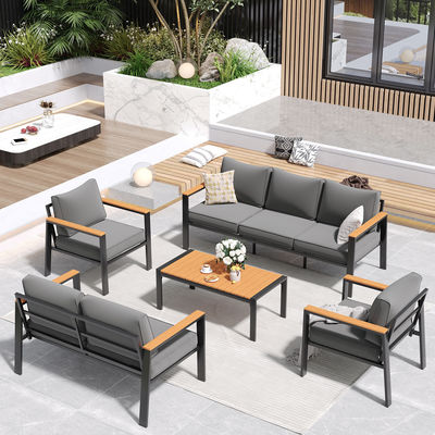 Moderne 7 zitplaatsen metalen tuinmeubilair set voor buiten sectioneel sofa en terrasmeubilair