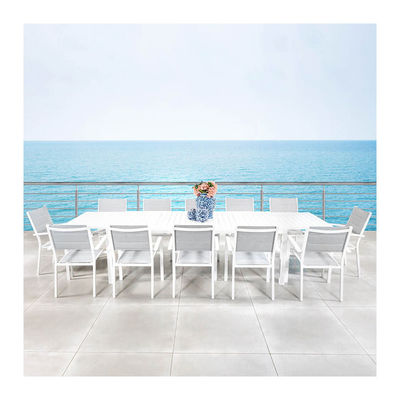 Moderne stijl Aluminium Outdoor Dining Set 12 zitplaatsen fauteuil en uitbreidbare eettafel