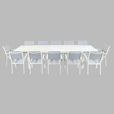 Moderne stijl Aluminium Outdoor Dining Set 12 zitplaatsen fauteuil en uitbreidbare eettafel