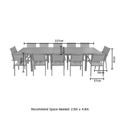 Moderne stijl Aluminium Outdoor Dining Set 12 zitplaatsen fauteuil en uitbreidbare eettafel