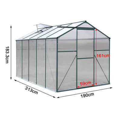 10x6 ft Transparante tuin kas Polycarbonaat met 2 ventilatie schuren Type Transparante