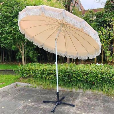 Outdoor Beach Courtyard Zonneparaplu met Tassel in houtkleur en polyestermateriaal