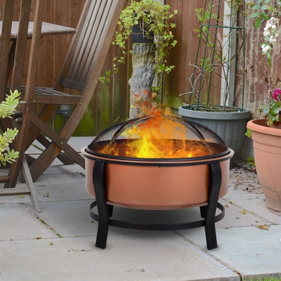 Gepersonaliseerd logo Moderne outdoor draagbare koperkleurige ronde metaal hout brandende open haard