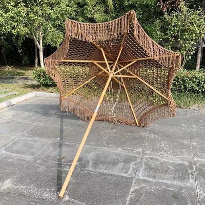 Outdoor Beach Courtyard Zonneparaplu met Tassel in houtkleur en polyestermateriaal