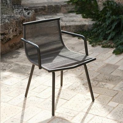 Metalen minimalistische tuin set AJUNION Aluminium eetstoel touw weven Buitenmeubilair