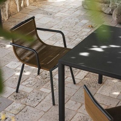Metalen minimalistische tuin set AJUNION Aluminium eetstoel touw weven Buitenmeubilair