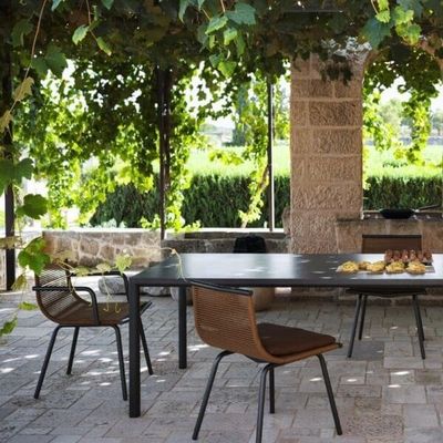 Metalen minimalistische tuin set AJUNION Aluminium eetstoel touw weven Buitenmeubilair
