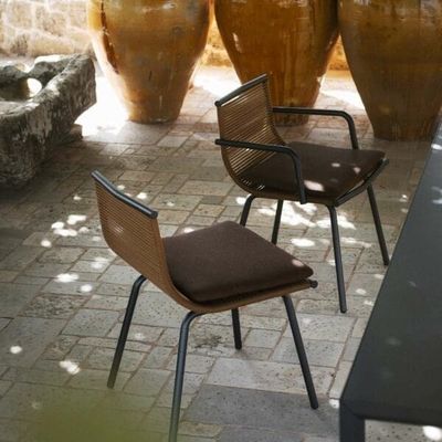 Metalen minimalistische tuin set AJUNION Aluminium eetstoel touw weven Buitenmeubilair