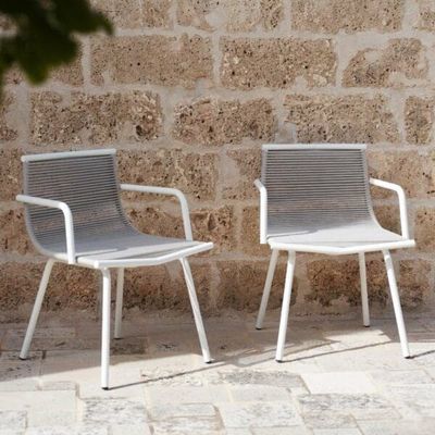 Metalen minimalistische tuin set AJUNION Aluminium eetstoel touw weven Buitenmeubilair
