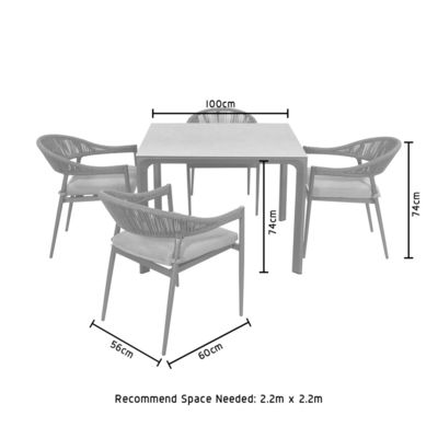 Stijlvolle eetkamer met metalen frame en touw Weave fauteuil L 57 x W60 x H74cm