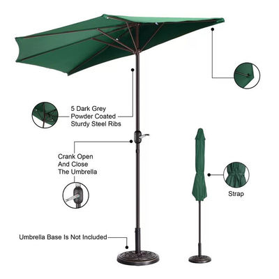 Bistro Outdoor Garden Patio Hand Crank Lift paraplu 9*4.5*7.87 FT Halve Ronde Zon Schaduw