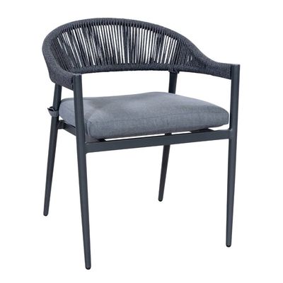 Stijlvolle eetkamer met metalen frame en touw Weave fauteuil L 57 x W60 x H74cm
