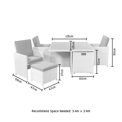 AJUNION PE Rattan Outdoor Eetkamermeubilair Set voor 4 zitplaatsen Compact Tuinmeubilair