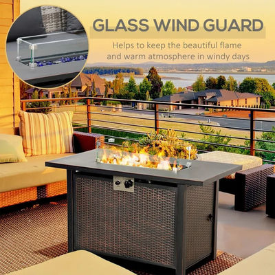 Outdoor patio tuin camping vuurput tafel met automatische ontsteking en glazen windscherm