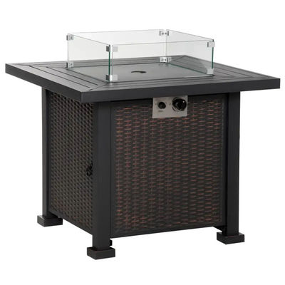 Outdoor patio tuin camping vuurput tafel met automatische ontsteking en glazen windscherm