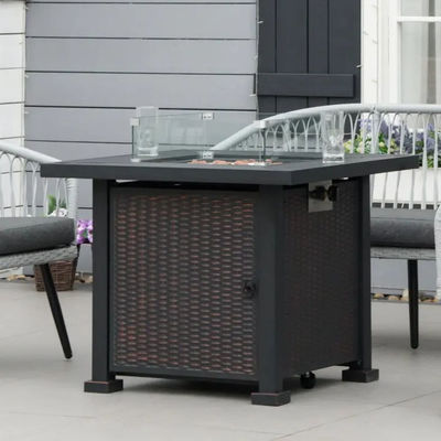 Outdoor patio tuin camping vuurput tafel met automatische ontsteking en glazen windscherm