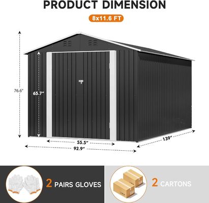 Waterdicht 8 x 12 FT metalen tuinhuis met 4 ventilaties en duurzaam ontwerp van AJUNION