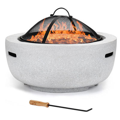 Witte 3 in 1 ronde hout brandende haard houtskool BBQ grill tafel kunstmatige steen haard met aangepast logo