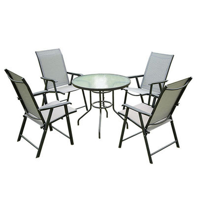 Aluminium frame outdoor tuin set met ronde glazen tafel en Teslin stoelen