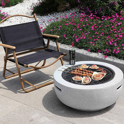 Witte 3 in 1 ronde hout brandende haard houtskool BBQ grill tafel kunstmatige steen haard met aangepast logo