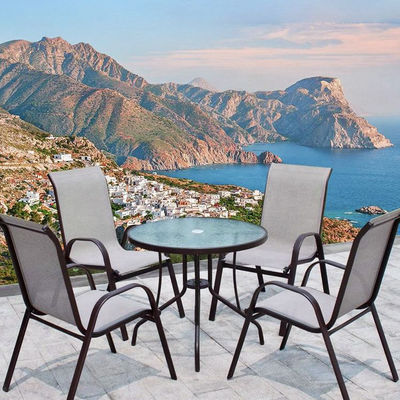 Aluminium frame outdoor tuin set met ronde glazen tafel en Teslin stoelen