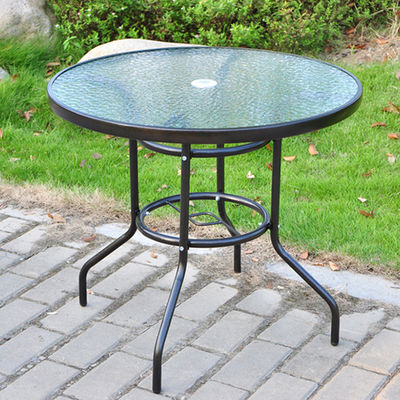 Aluminium frame outdoor tuin set met ronde glazen tafel en Teslin stoelen