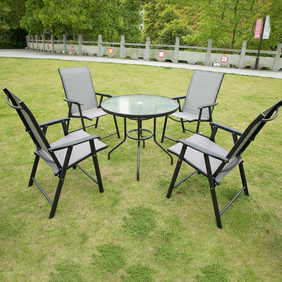 Aluminium frame outdoor tuin set met ronde glazen tafel en Teslin stoelen