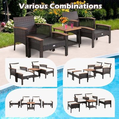 350 lbs. Ottomaanse gewichtscapaciteit 5 stukken Outdoor Lounge Set met Vintage Houten Top