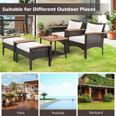 350 lbs. Ottomaanse gewichtscapaciteit 5 stukken Outdoor Lounge Set met Vintage Houten Top