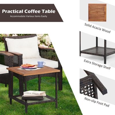 350 lbs. Ottomaanse gewichtscapaciteit 5 stukken Outdoor Lounge Set met Vintage Houten Top