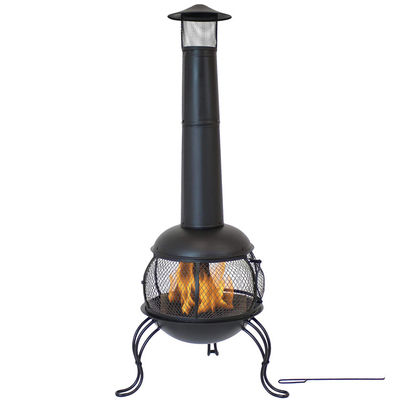 Buiten terras Tuin Camping Staal Hout brandende open haard met Rain Cap Poker Zwart
