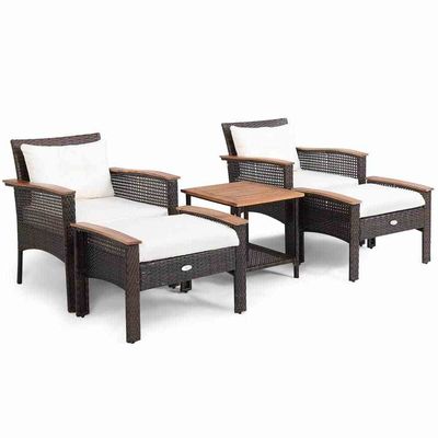 350 lbs. Ottomaanse gewichtscapaciteit 5 stukken Outdoor Lounge Set met Vintage Houten Top
