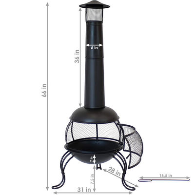 Buiten terras Tuin Camping Staal Hout brandende open haard met Rain Cap Poker Zwart