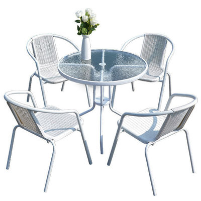 Outdoor Balkon Restaurant Cafe Tuin Leisure Metalen Glas Ronde Tafel en Rattan Stoel