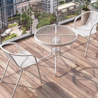 Outdoor Balkon Restaurant Cafe Tuin Leisure Metalen Glas Ronde Tafel en Rattan Stoel