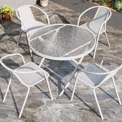 Outdoor Balkon Restaurant Cafe Tuin Leisure Metalen Glas Ronde Tafel en Rattan Stoel